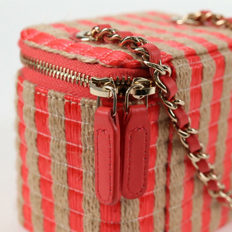 【日本直送】香奈兒鏈單肩包拉菲草紅金 CC 正品 130508M-18