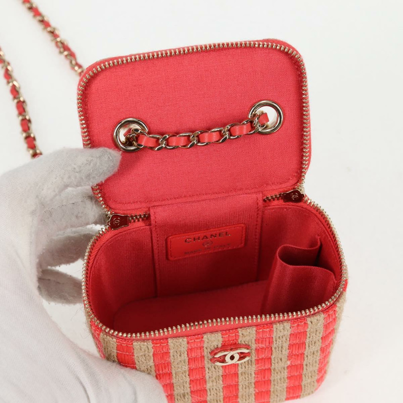 【日本直送】香奈兒鏈單肩包拉菲草紅金 CC 正品 130508M-19