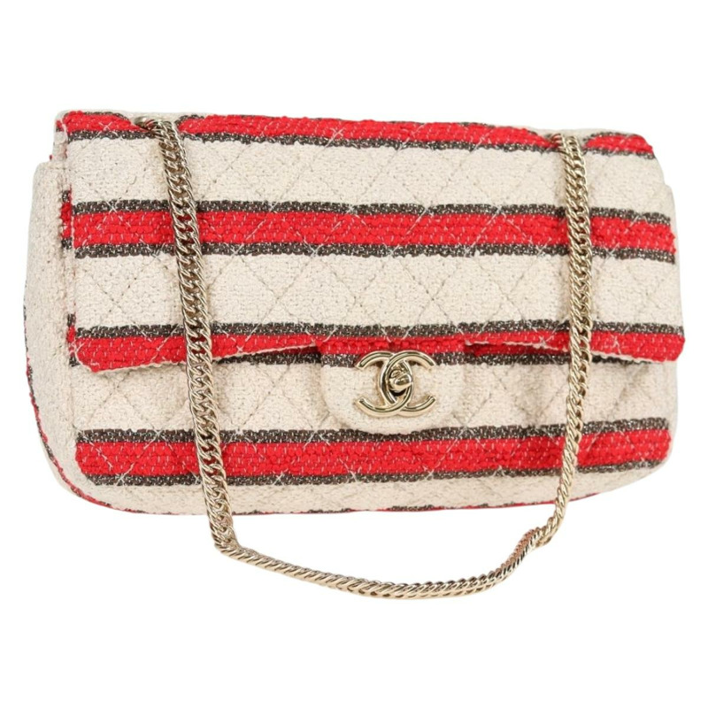 【日本直送】香奈兒 Matelasse 25 鏈條單肩包 棉質 米紅色 CC 正品 128490SV-0