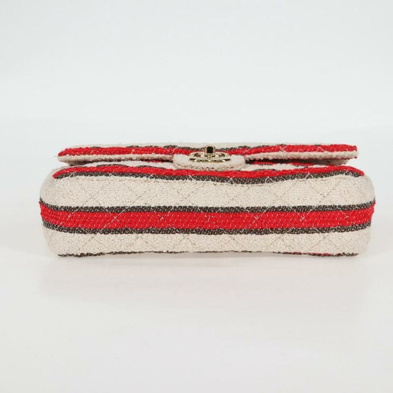 【日本直送】香奈兒 Matelasse 25 鏈條單肩包 棉質 米紅色 CC 正品 128490SV-4