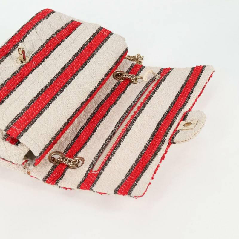 【日本直送】香奈兒 Matelasse 25 鏈條單肩包 棉質 米紅色 CC 正品 128490SV-7