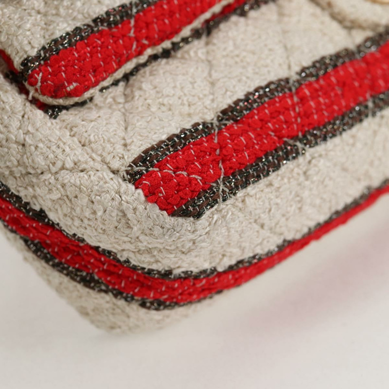 【日本直送】香奈兒 Matelasse 25 鏈條單肩包 棉質 米紅色 CC 正品 128490SV-14