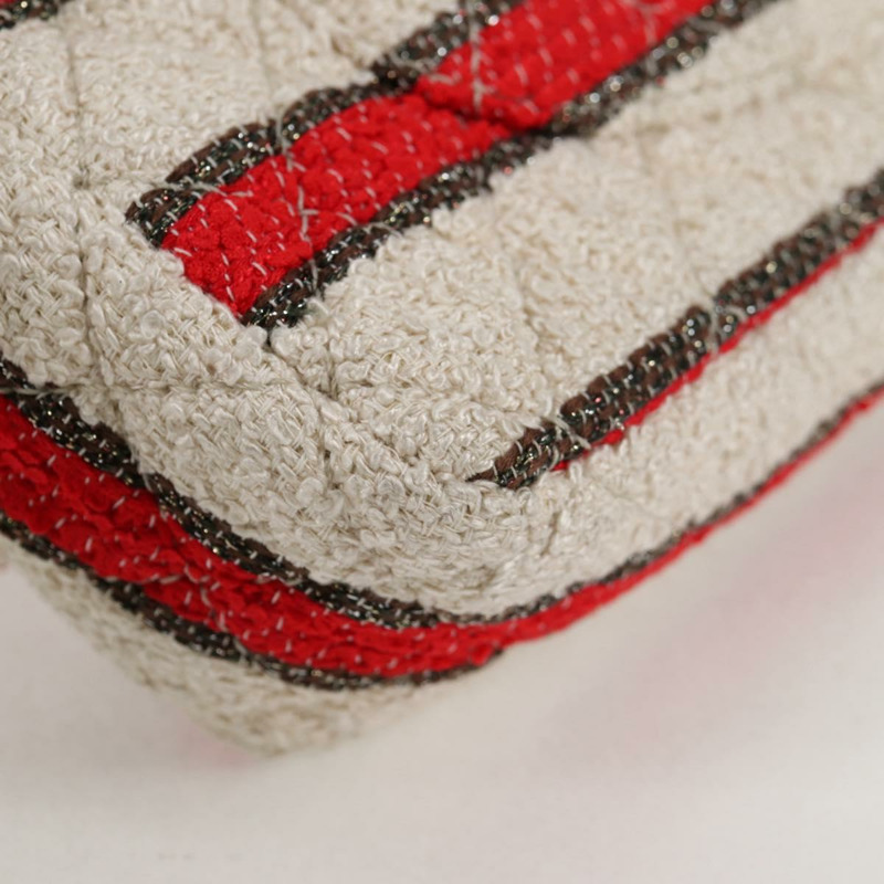 【日本直送】香奈兒 Matelasse 25 鏈條單肩包 棉質 米紅色 CC 正品 128490SV-16