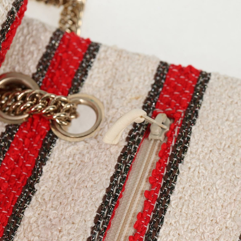 【日本直送】香奈兒 Matelasse 25 鏈條單肩包 棉質 米紅色 CC 正品 128490SV-20