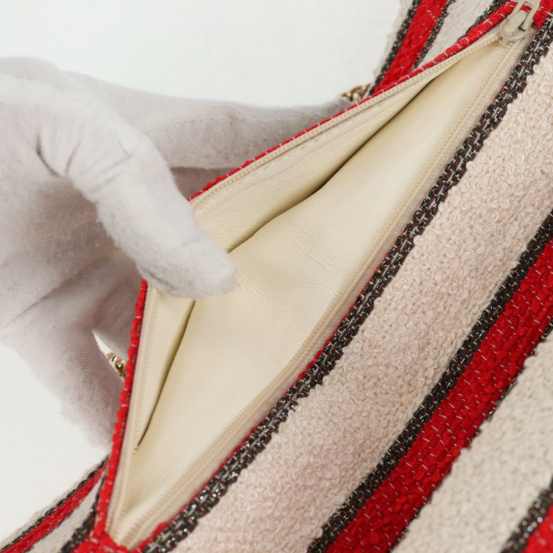 【日本直送】香奈兒 Matelasse 25 鏈條單肩包 棉質 米紅色 CC 正品 128490SV-21