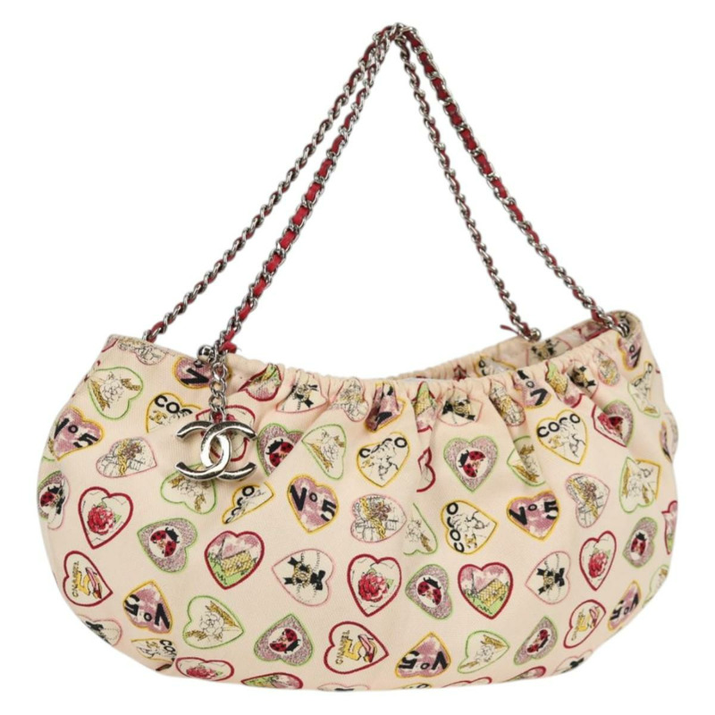 【日本直送】香奈兒鏈單背包帆布象牙白銀色雙C標誌正品 130491V-0