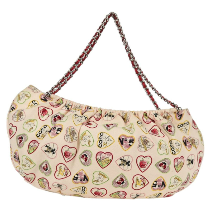 【日本直送】香奈兒鏈單背包帆布象牙白銀色雙C標誌正品 130491V-1