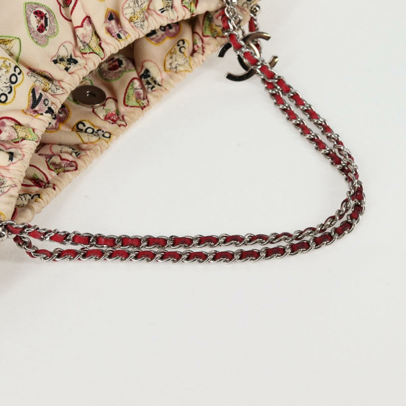 【日本直送】香奈兒鏈單背包帆布象牙白銀色雙C標誌正品 130491V-6