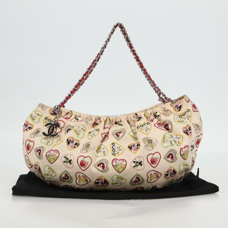 【日本直送】香奈兒鏈單背包帆布象牙白銀色雙C標誌正品 130491V-11