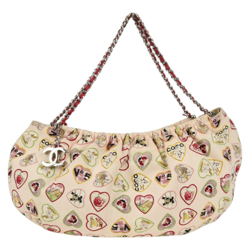 【日本直送】香奈兒鏈單背包帆布象牙白銀色雙C標誌正品 130491V-12