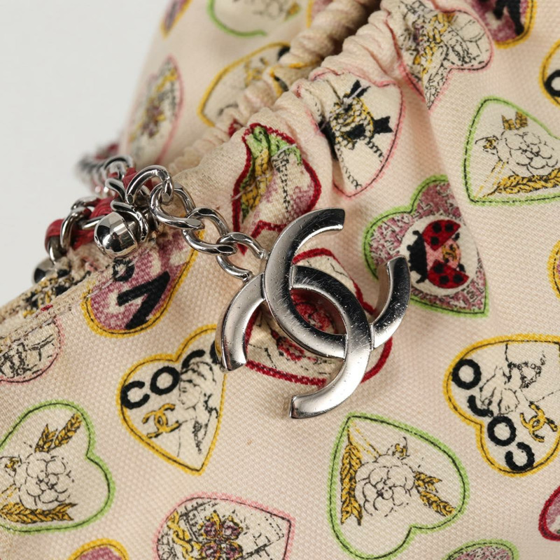 【日本直送】香奈兒鏈單背包帆布象牙白銀色雙C標誌正品 130491V-18