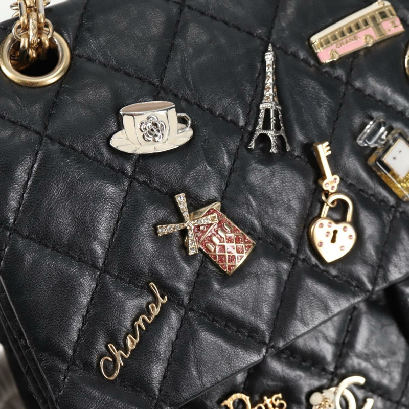 【日本直送】香奈兒 Matelasse 25 鏈條肩背包，小牛皮，黑色，CC 標誌，正品編號 131547M-17