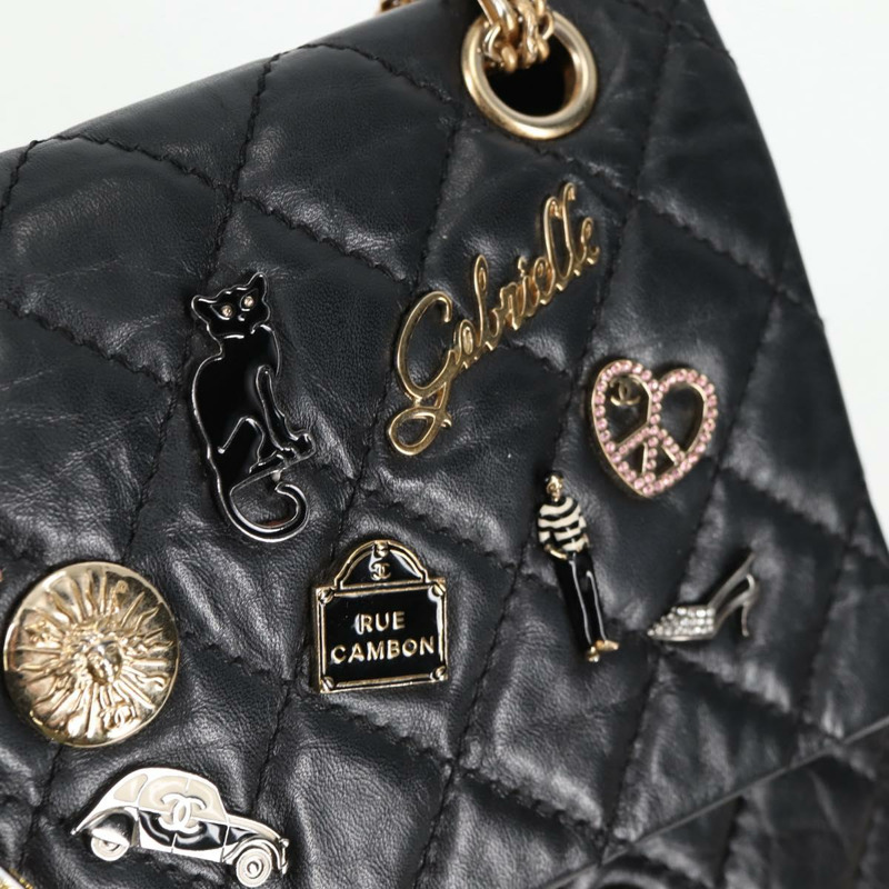 【日本直送】香奈兒 Matelasse 25 鏈條肩背包，小牛皮，黑色，CC 標誌，正品編號 131547M-18