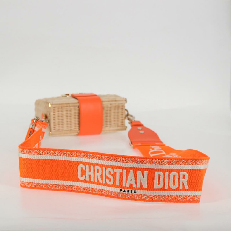 【日本直送】Christian Dior 拉菲草編織肩背包，橘子米色，正品，貨號 132405M-6