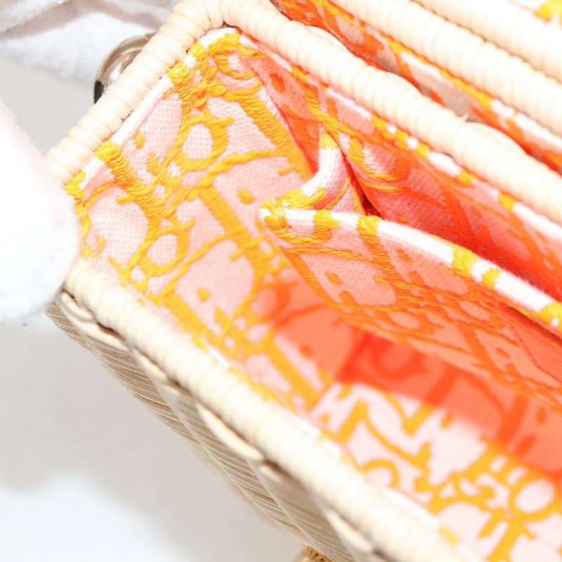 【日本直送】Christian Dior 拉菲草編織肩背包，橘子米色，正品，貨號 132405M-22