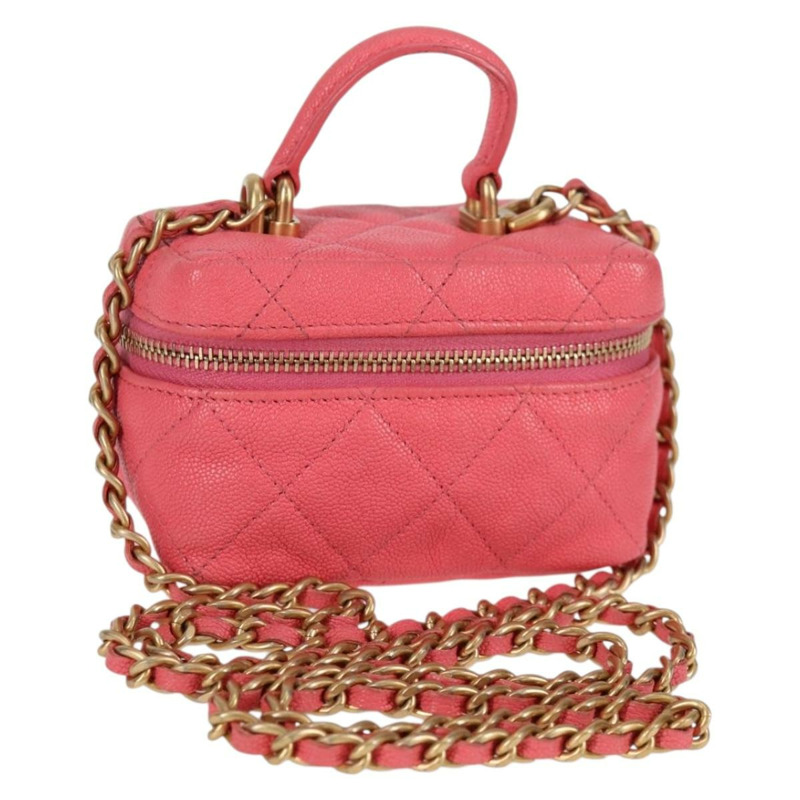 【日本直送】香奈兒 (CHANEL) 菱格紋鏈條肩背包，魚子醬紋皮革，兩用款，粉金色雙C標誌，貨號 131801M-0