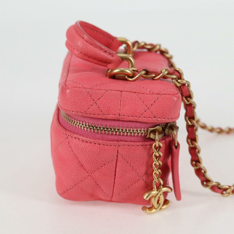 【日本直送】香奈兒 (CHANEL) 菱格紋鏈條肩背包，魚子醬紋皮革，兩用款，粉金色雙C標誌，貨號 131801M-3