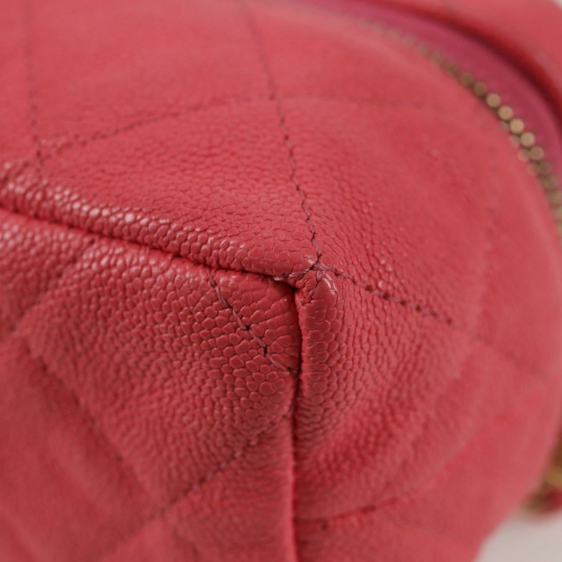 【日本直送】香奈兒 (CHANEL) 菱格紋鏈條肩背包，魚子醬紋皮革，兩用款，粉金色雙C標誌，貨號 131801M-15