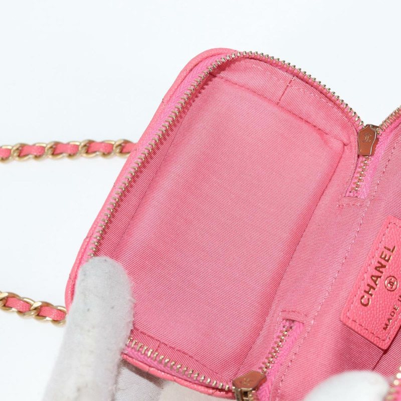 【日本直送】香奈兒 (CHANEL) 菱格紋鏈條肩背包，魚子醬紋皮革，兩用款，粉金色雙C標誌，貨號 131801M-19