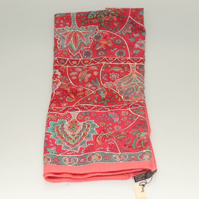 【日本直送】HERMES Carre 140 圍巾「des Oiseaux Fleurs」羊絨紅色正品 133742-1