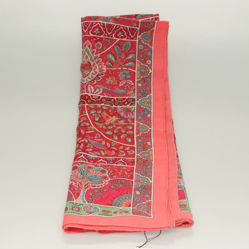 【日本直送】HERMES Carre 140 圍巾「des Oiseaux Fleurs」羊絨紅色正品 133742-3