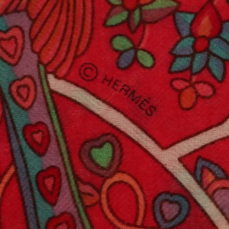 【日本直送】HERMES Carre 140 圍巾「des Oiseaux Fleurs」羊絨紅色正品 133742-8