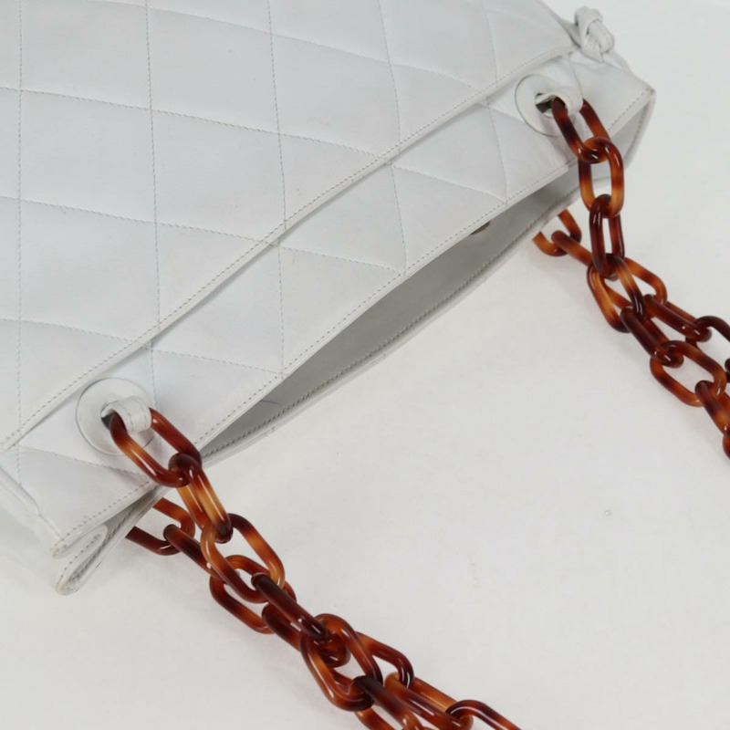 【日本直送】香奈兒 Matelasse 鏈條單肩包 小羊皮 白色 CC 正品 134221-6