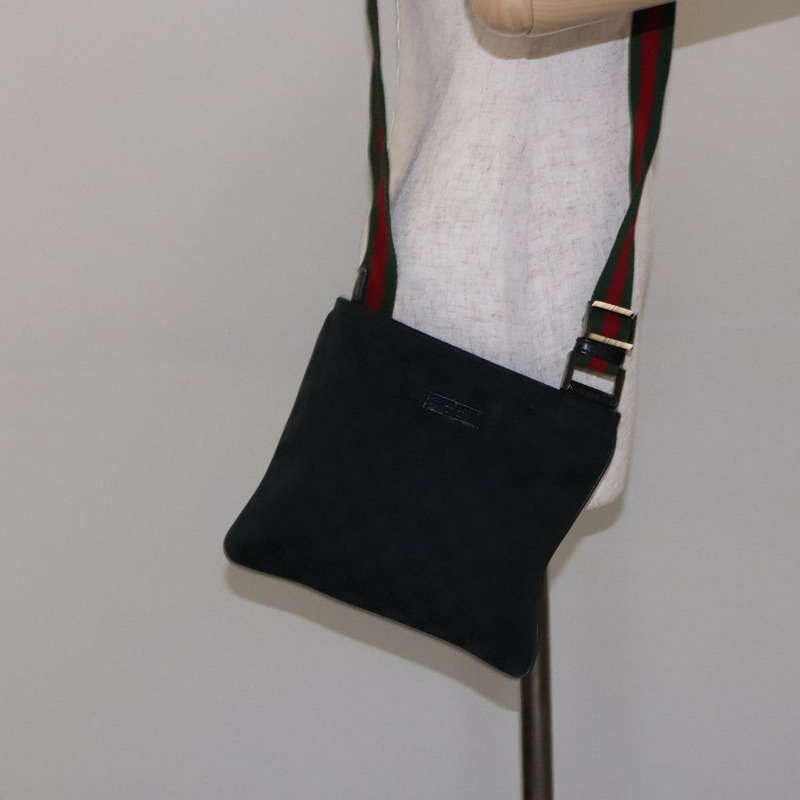 【日本直送】GUCCI GG 帆布織帶雪莉線單肩包黑銀 146309 正品 134126-21