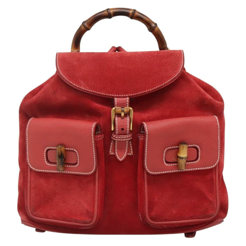【日本直送】GUCCI 竹子背包 絨面革 紅金 003 2058 0016 正品 136160-12