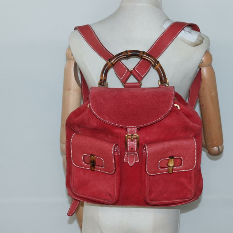 【日本直送】GUCCI 竹子背包 絨面革 紅金 003 2058 0016 正品 136160-24