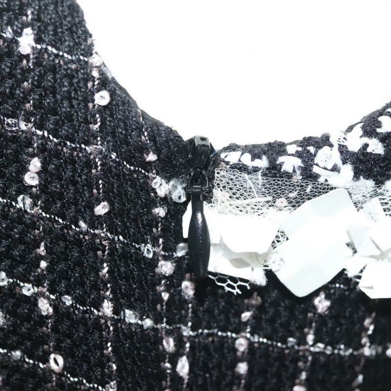 【日本直送】香奈兒黑色斜紋軟呢連身襯衫，CC標誌，貨號132999M-7