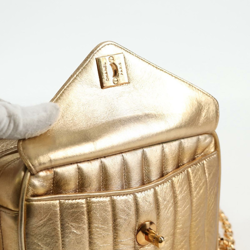 【日本直送】香奈兒 Matelasse 鏈單肩包 小羊皮 紅金 CC 正品 134958V-19