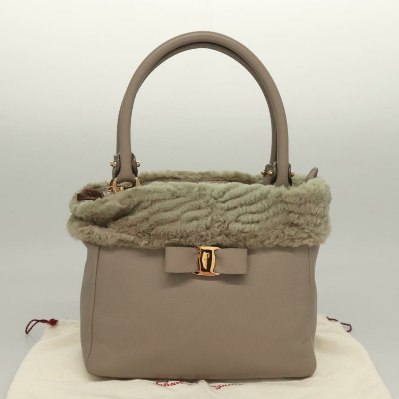 【日本直送】Salvatore Ferragamo 手提包 皮革 灰色 金色 正品 133404-11