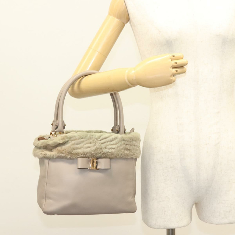 【日本直送】Salvatore Ferragamo 手提包 皮革 灰色 金色 正品 133404-23