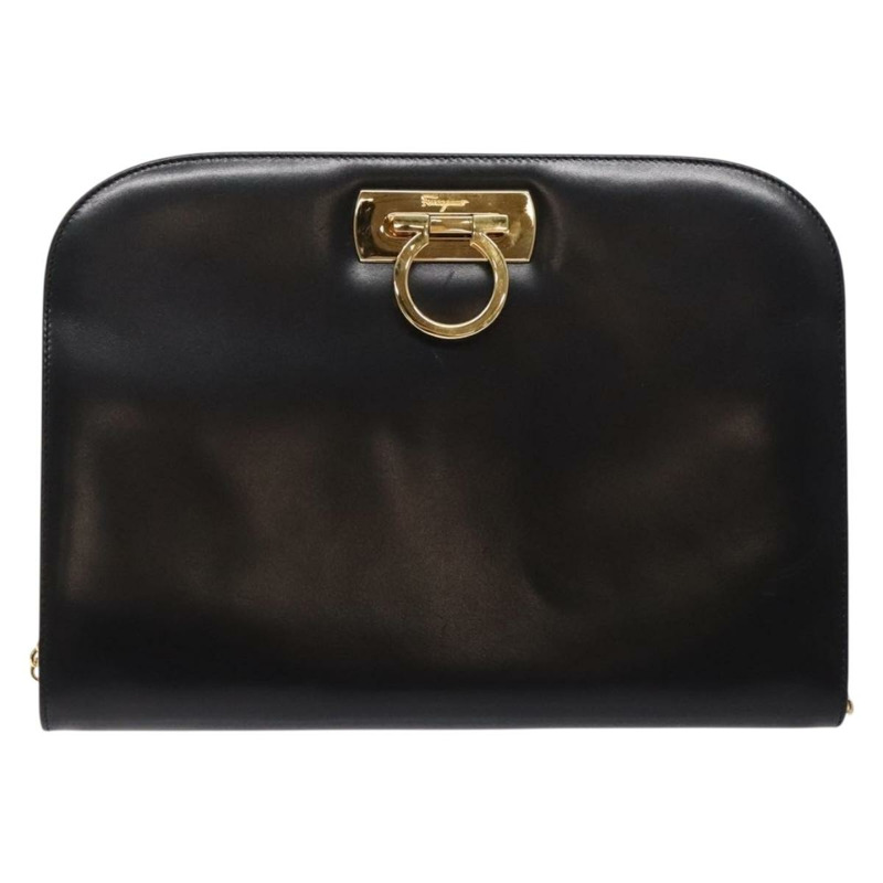 【日本直送】Salvatore Ferragamo Gancini 鏈條單肩包 皮革 黑金色 正品 136021-12