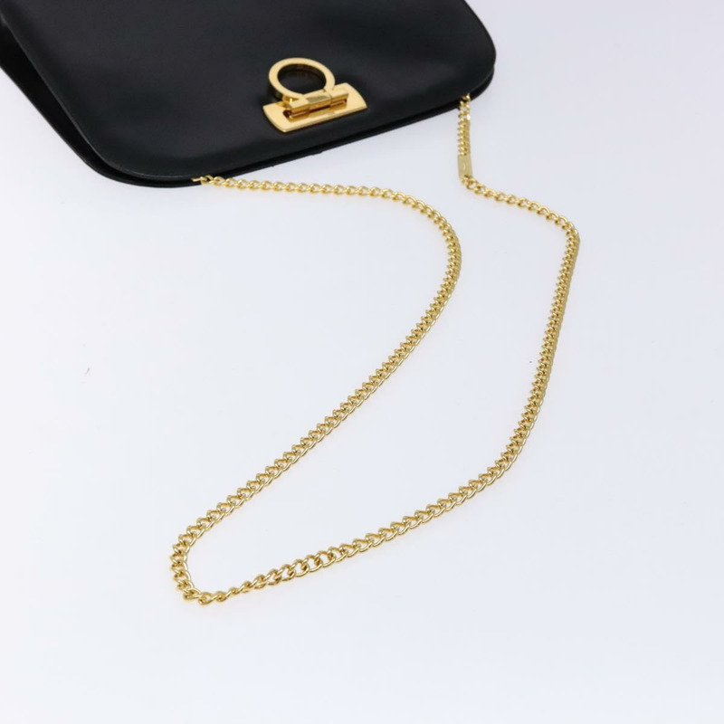 【日本直送】Salvatore Ferragamo Gancini 鏈條單肩包 皮革 黑金色 正品 136121-6