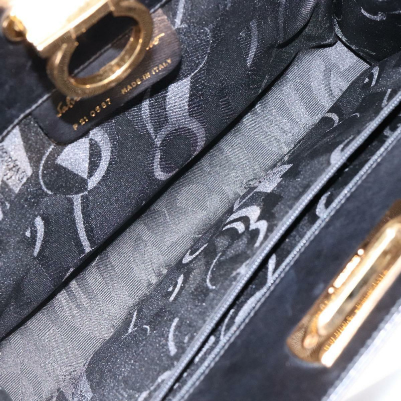 【日本直送】Salvatore Ferragamo Gancini 鏈條單肩包 皮革 黑金色 正品 136121-9