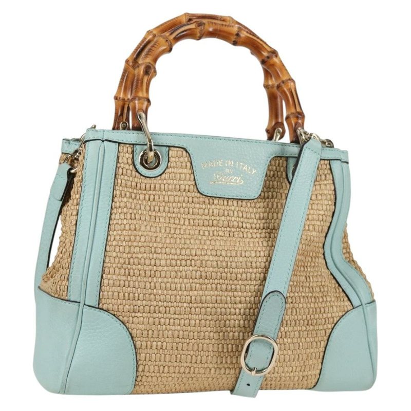 【日本直送】GUCCI 竹編手提包 拉菲草兩用 米色 金色 336032 正品 136270-0
