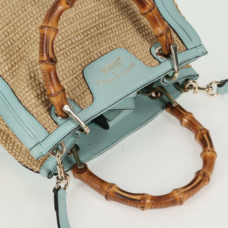 【日本直送】GUCCI 竹編手提包 拉菲草兩用 米色 金色 336032 正品 136270-5