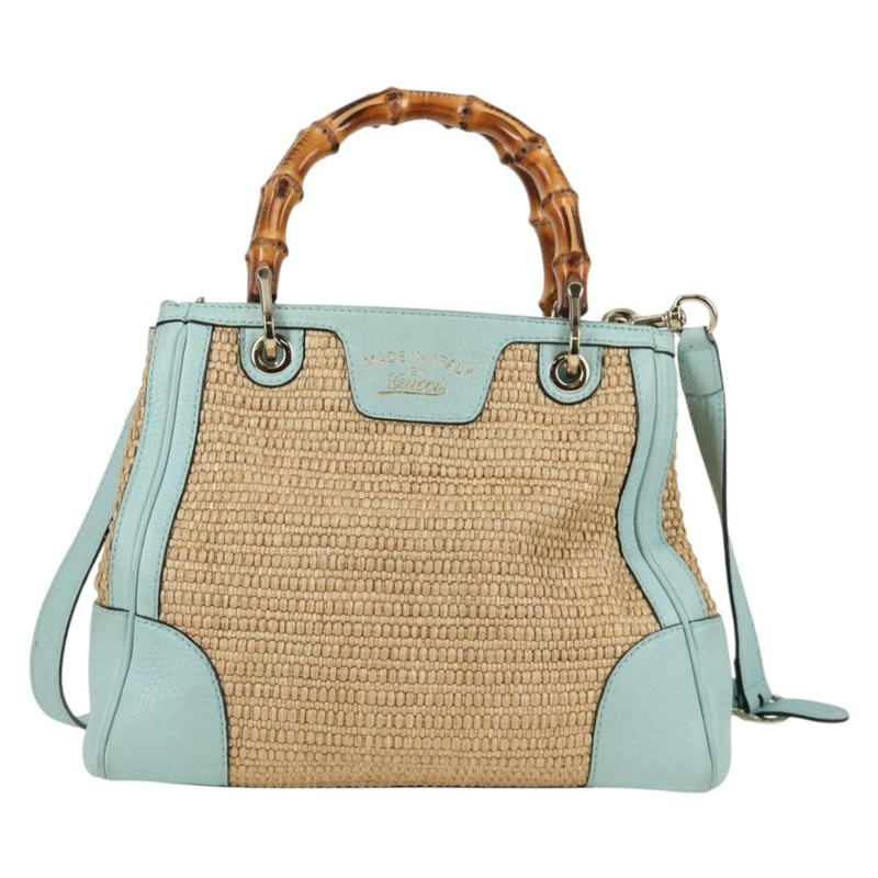 【日本直送】GUCCI 竹編手提包 拉菲草兩用 米色 金色 336032 正品 136270-12