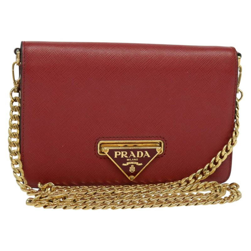 【日本直送】PRADA 鏈條單肩包 皮革 紅色 金色 正品 129643-0