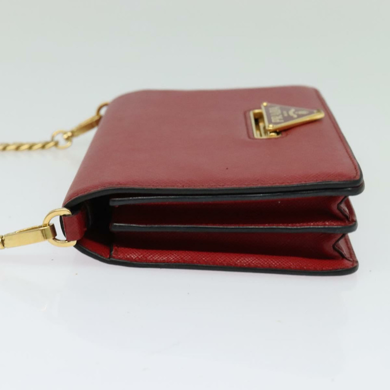 【日本直送】PRADA 鏈條單肩包 皮革 紅色 金色 正品 129643-2