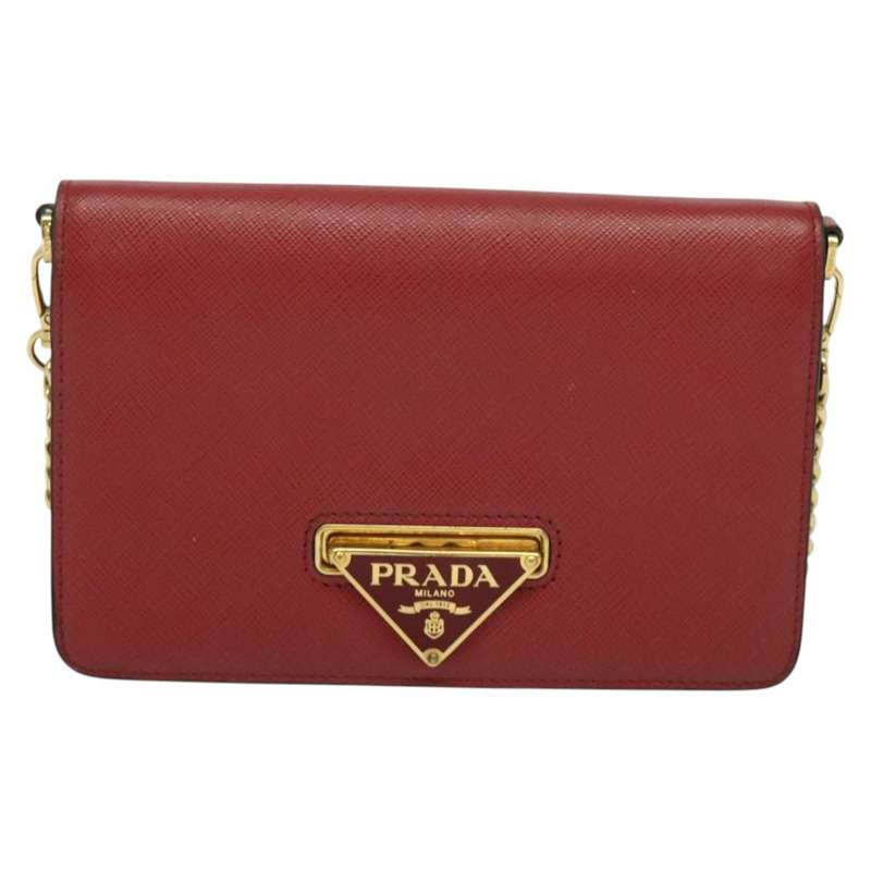【日本直送】PRADA 鏈條單肩包 皮革 紅色 金色 正品 129643-12