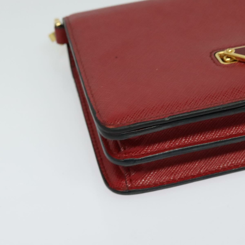 【日本直送】PRADA 鏈條單肩包 皮革 紅色 金色 正品 129643-13