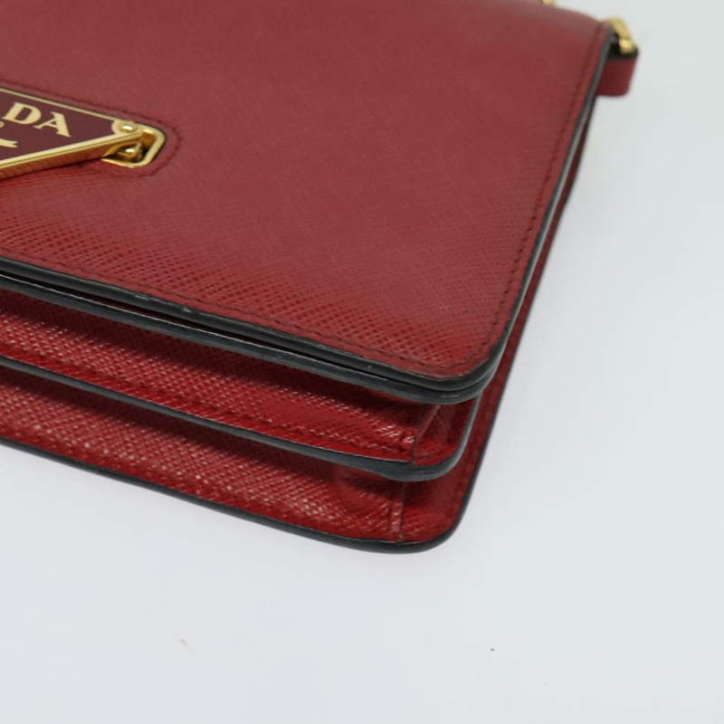 【日本直送】PRADA 鏈條單肩包 皮革 紅色 金色 正品 129643-14