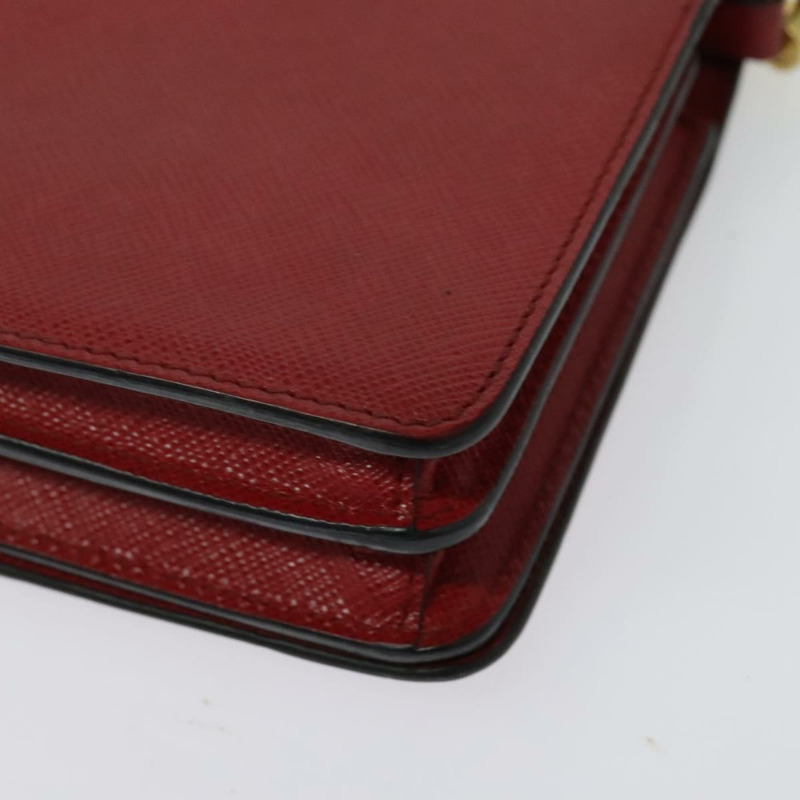 【日本直送】PRADA 鏈條單肩包 皮革 紅色 金色 正品 129643-16