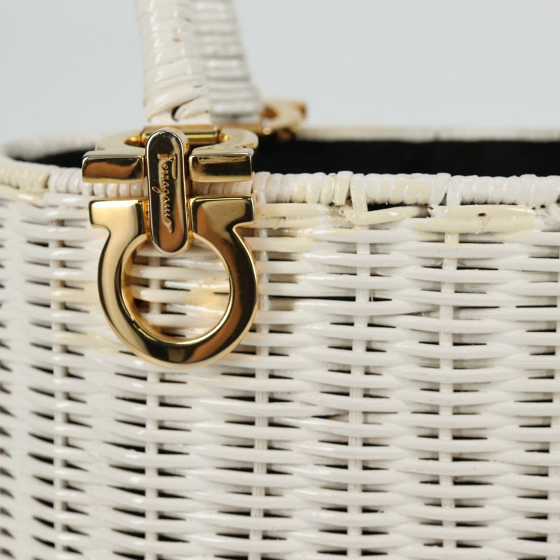 【日本直送】Salvatore Ferragamo Gancini 手提包 拉菲草 白金 正品 136858V-3