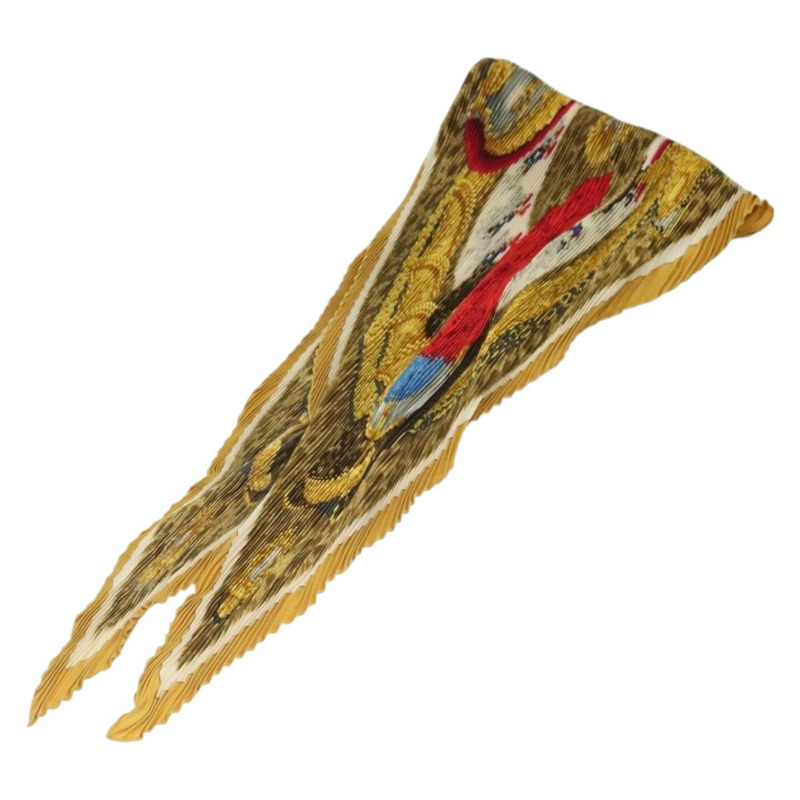 【日本直送】愛馬仕褶皺絲巾「CASQUES PLUMETS」真絲黃色正品 135394-0