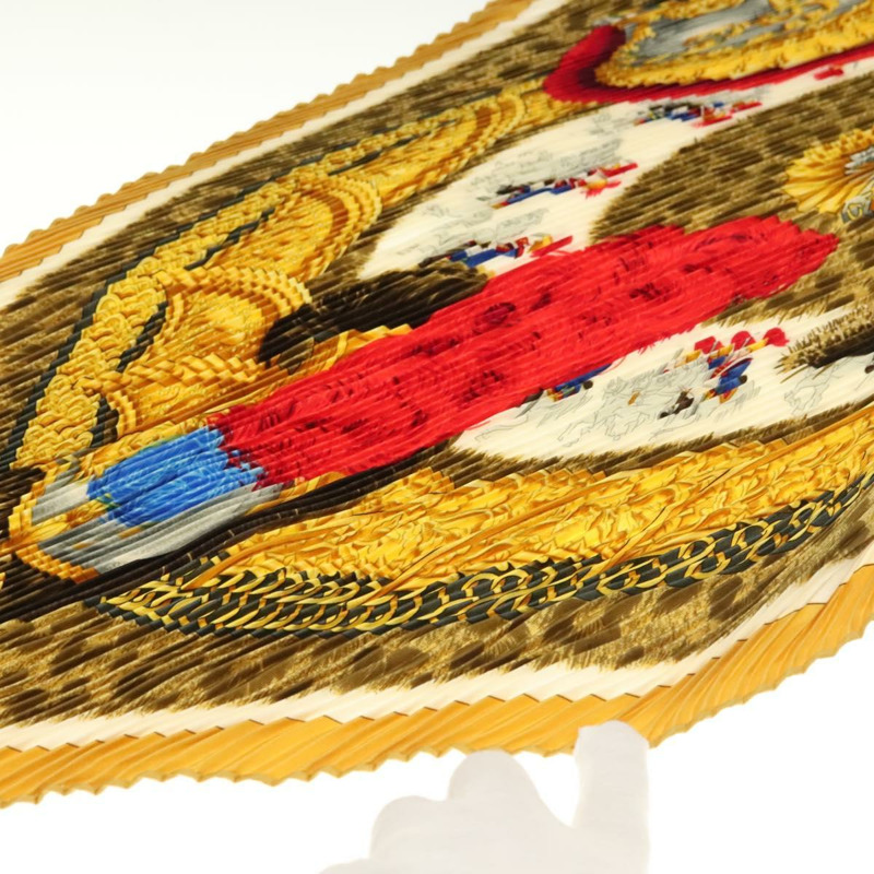 【日本直送】愛馬仕褶皺絲巾「CASQUES PLUMETS」真絲黃色正品 135394-2