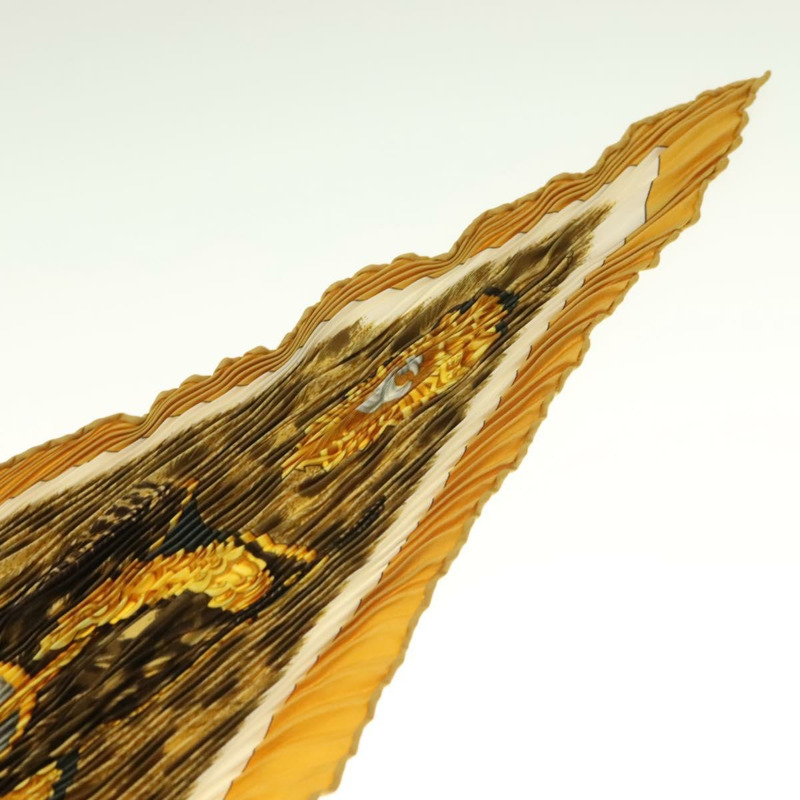 【日本直送】愛馬仕褶皺絲巾「CASQUES PLUMETS」真絲黃色正品 135394-5